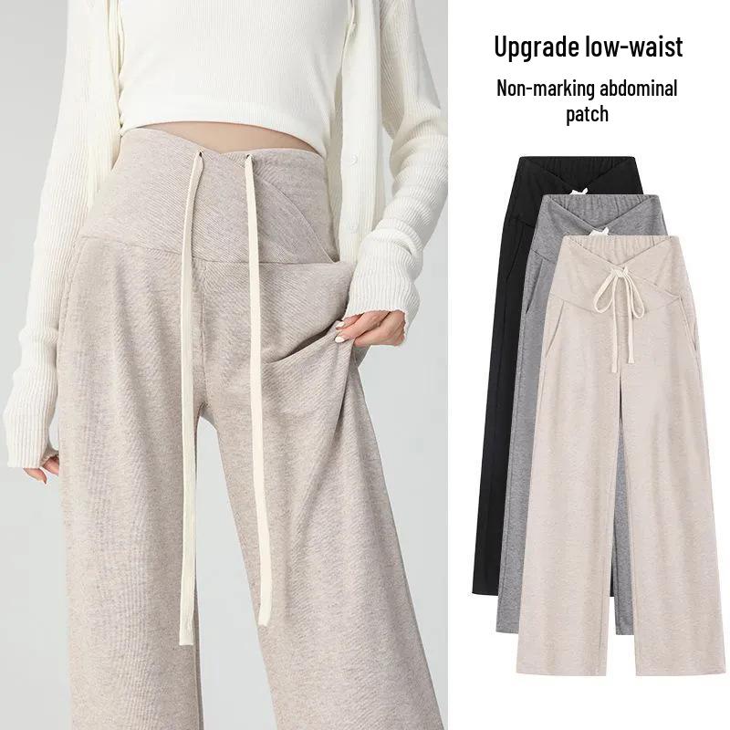 Maternity Elastic Wide-Leg Fleece Pants for All Seasons