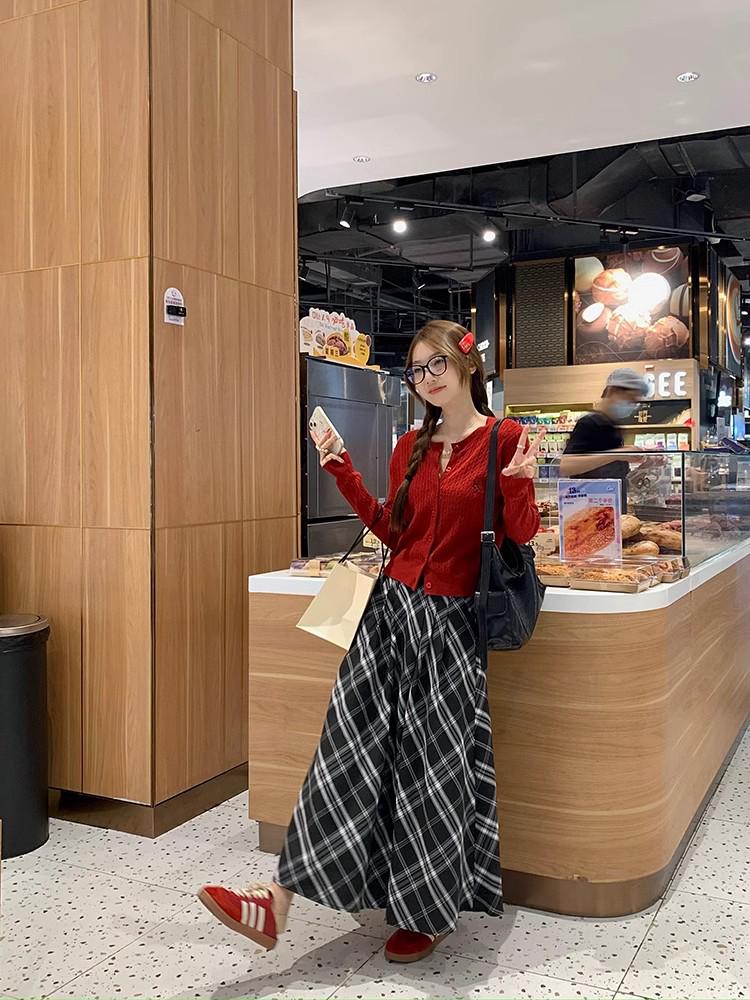 Women's Plaid Pleated Skirt - Slimming, Flaw-Hiding, Korean Style for Spring/Autumn 2025