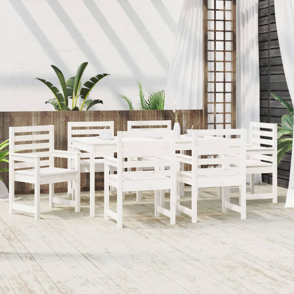 7 Piece White Solid Wood Pine Garden Dining Set