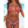 Retro Print Split Bikini - Sexy Halter Tie-Up with Hollow Out Design for Women
