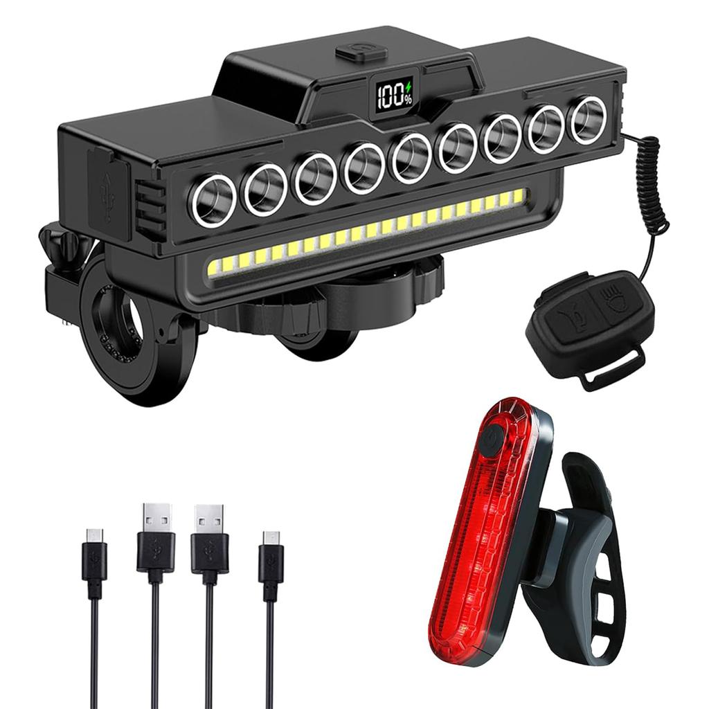 9 LED High Brightness Bike Light Power Display Front Warning Flashlight Shockproof Bike Lamp for Night Riding & Mountain Cycling