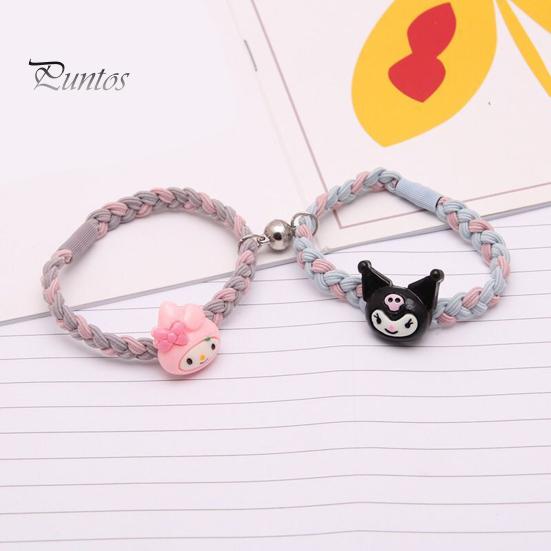 1 Pair Hair Rope Cartoon Doll Pendant Weaving Magnet Suction Hair Ties Best Friend High Elastic Hair Accessories