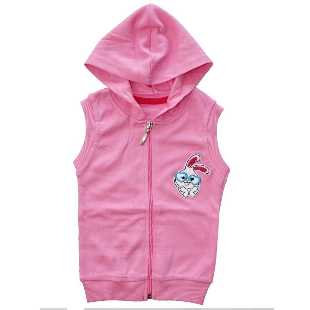 

Розовый жилет с капюшоном и вышивкой кролика для маленьких девочек