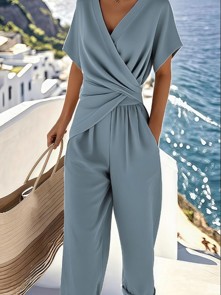 Women's Summer New Arrivals Fashion Solid Color Irregular Short Sleeve Set