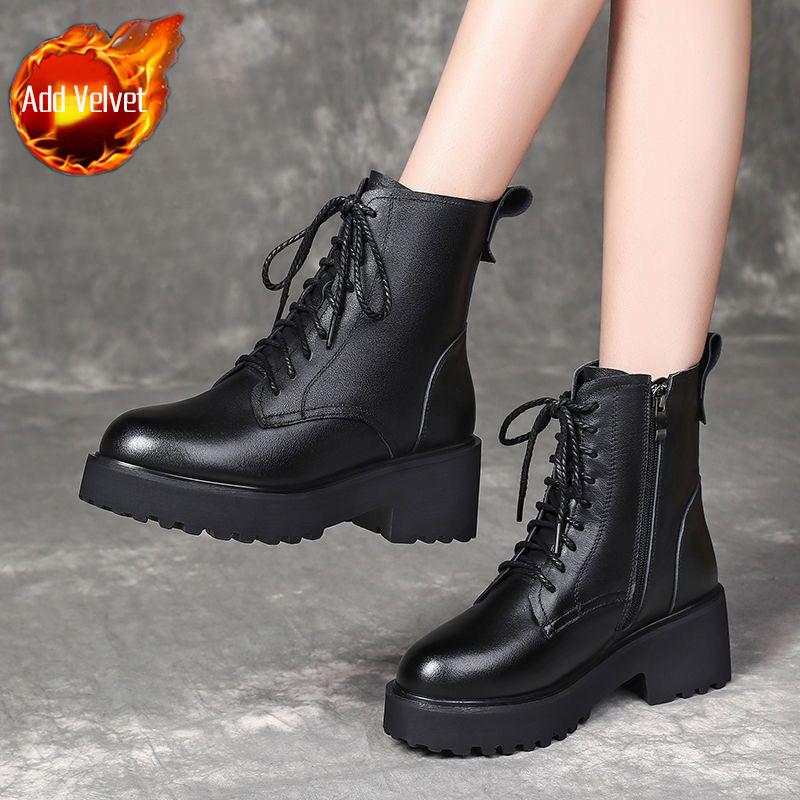 Fashion Booties Leather Lace-up Combat Chunky Hot Y2k Woman Short Shoes Chic and Elegant Trend 2025 New In Sale Pu Ankle Boots for Women