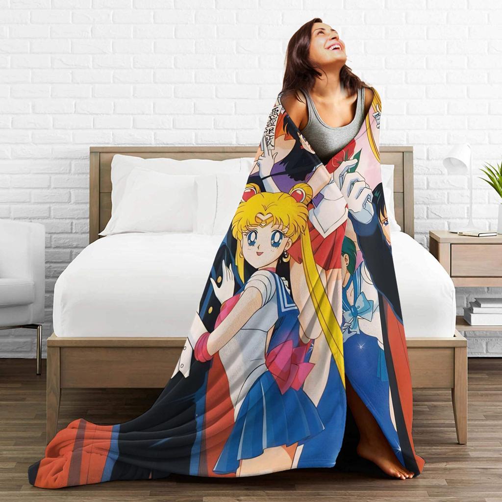 S-SAILOR Anime M-MOON Flannel Blanket Winter  Warm Bedding Throws for Kids Home Decor Graphic Bedspread Sofa Bed Cover