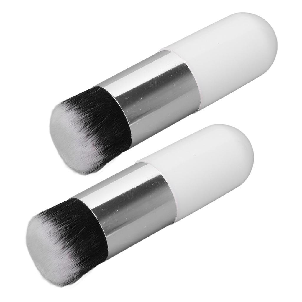 2pcs Foundation Brush Artificial Fiber Soft Comfortable Portable Makeup Brush for Women White Silver
