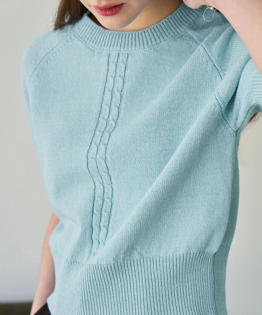 Deuloupisumeon Cable Line Linen Short Sleeve Knit [Sky Blue]