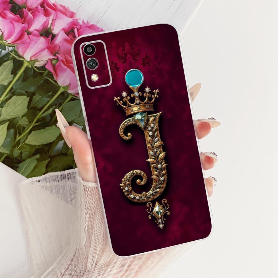 For Honor 9X Lite Case Clear Luxury A-Z Letters Fashion Crown 2D Painted Soft Casing For Honor JSN-L21 JSN-L22 JSN-L23