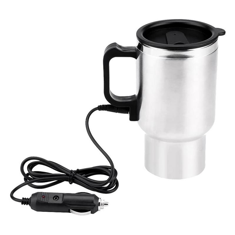 12V 500ml USB Electric Heating Car Kettle Camping Travel Kettle Water Coffee Milk Thermal Mug Auto Heating Cup Stainless Steel