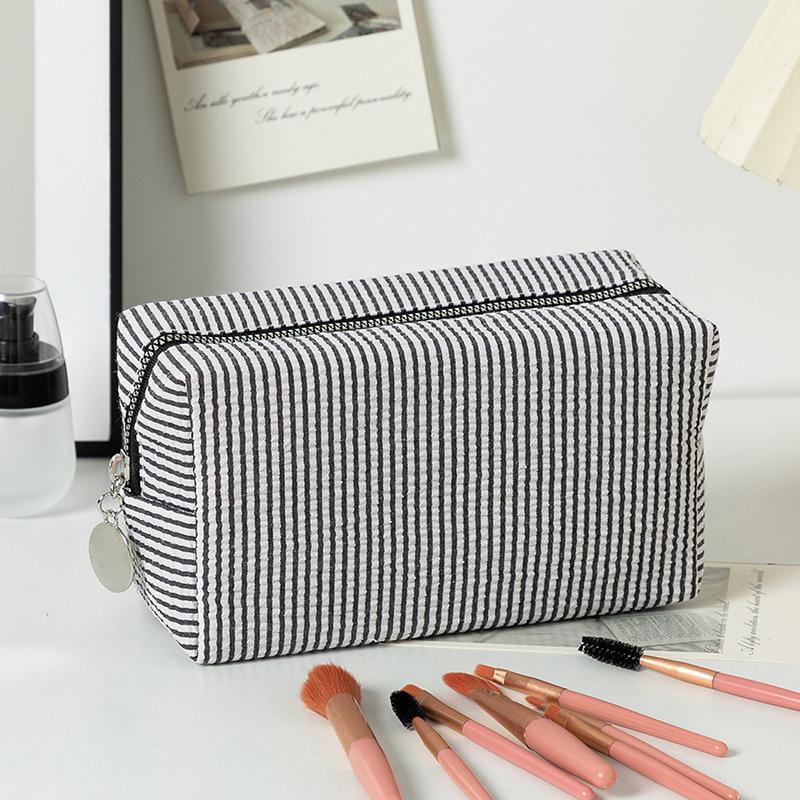Fresh Simple Striped Cosmetic Bag Large Capacity Makeup Bag Pencil Case Travel Toiletries Bags Toiletry Storage Pouch