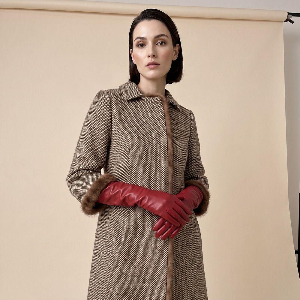 Full Finger Pu Leather Gloves Solid Color Mittens Elastic Long Gloves Winter