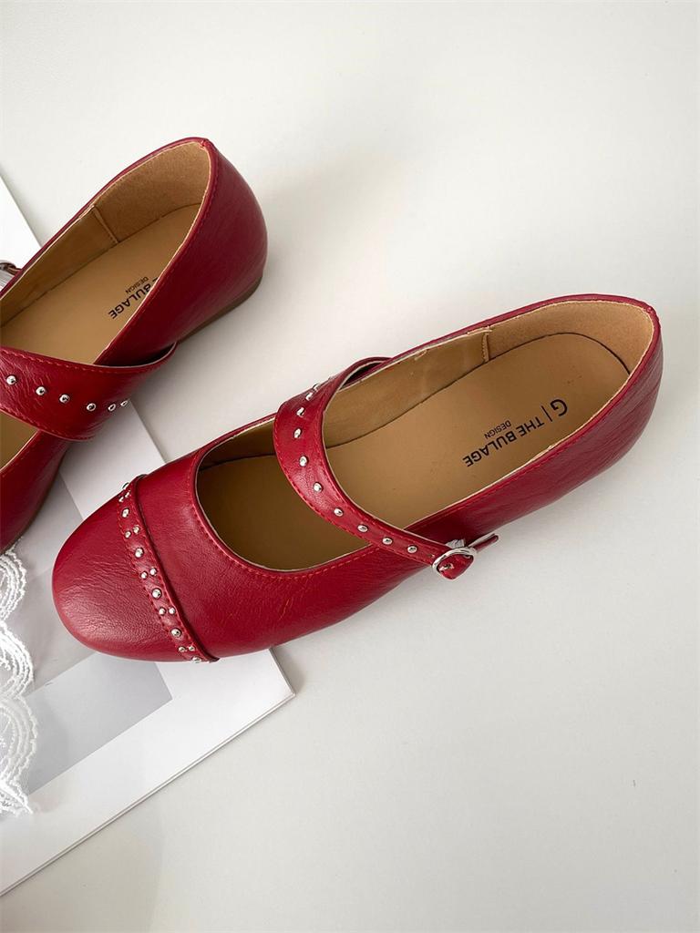 Fashion IPPEUM  Mary Jane Shoes Women Flat Shoes Red PU Leather Round Toe 2025 New Black Ballet Flats
