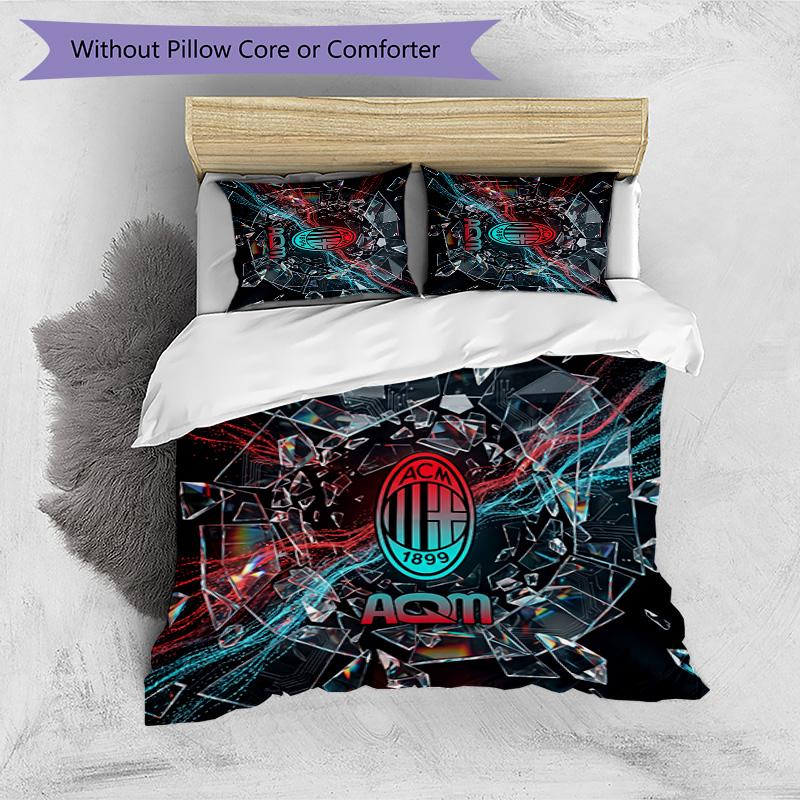 AC Milan Pattern Printed 3PCS Bedding Set Soft Skin-Friendly Washable Duvet Cover & Pillowcases Set All Season Bedroom
