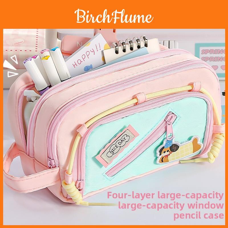 Style Dopamine Collie Dog Large Capacity Pen Bag With Magic Tape For Stationery Storage