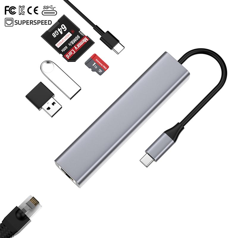 Fabrik USB-Hub 6 in 1 HDMI-Hub USB C auf 2x USB 3.0 PD Schnellladung SD/TF-Kartenleser RJ45(1000Mbps)  Hub-Dockingstation