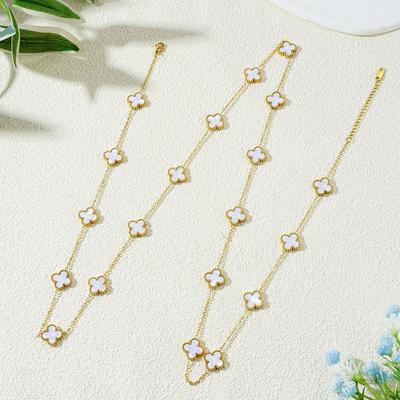 High Quality 90cm Long 20 Flowers Double-Sided Four-Leaf Clover Necklace Lucky Pendant Fashion Versatile Women's Jumper Chain