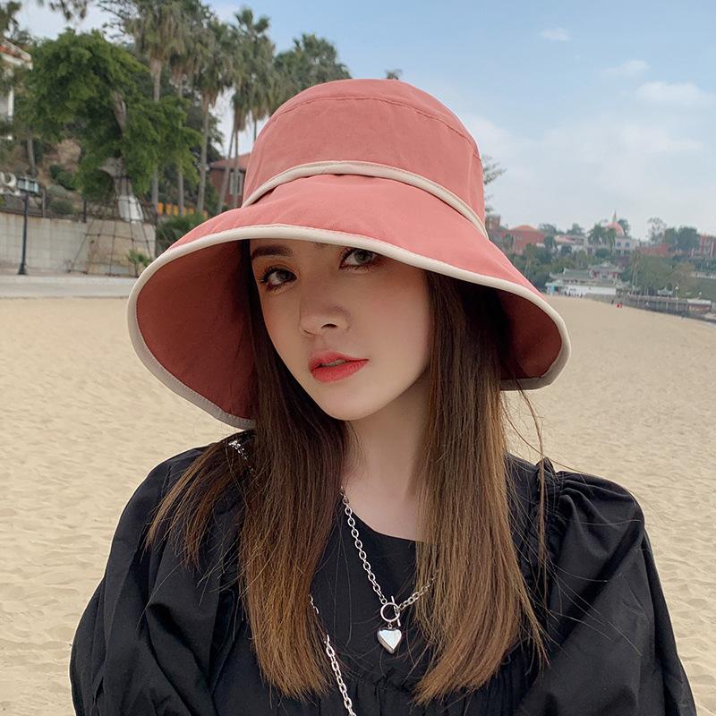 Hat Female Sunscreen Sun Hat Summer Tide Bucket Hat Bow Big Brim Face Covering Beach Hat One Piece