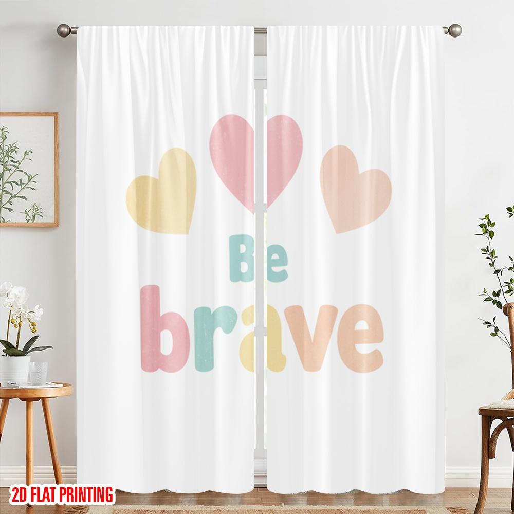2pcs 2D flat printing Curtain Cute Heart Watercolor Quote 100% Polyester Without Electricity Birthday Party for Photo Booths &