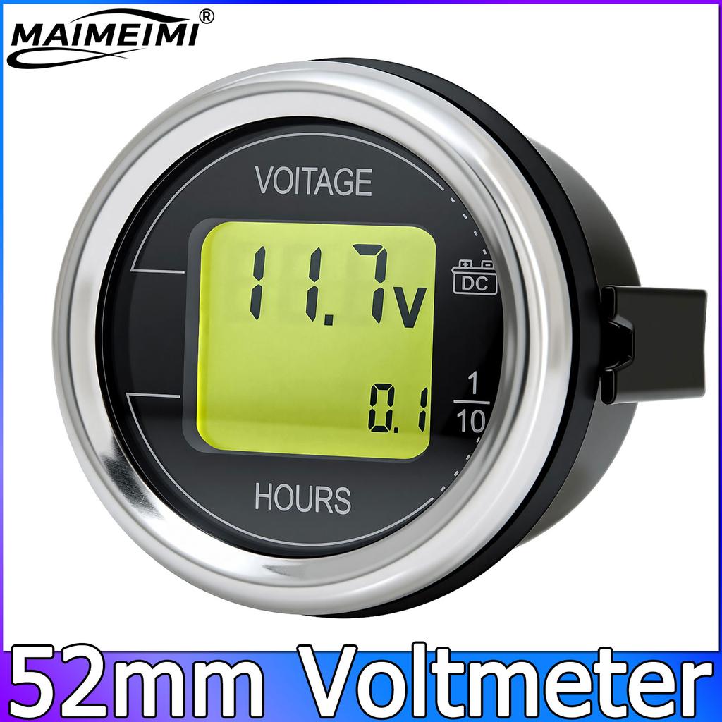 DC 12V 24V Car Voltage Gauge 52MM Hour Meter LED Digital Display 12V 24V Waterproof Voltmeter Round Voltage Meter Volt Detector