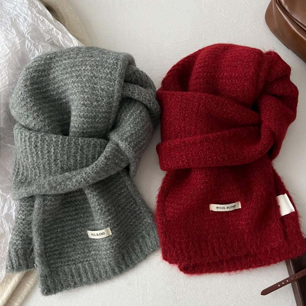 Quality wool-containing knitted scarf women's autumn and winter Korean atmosphere warm solid color wool scarf trendy manufacturer