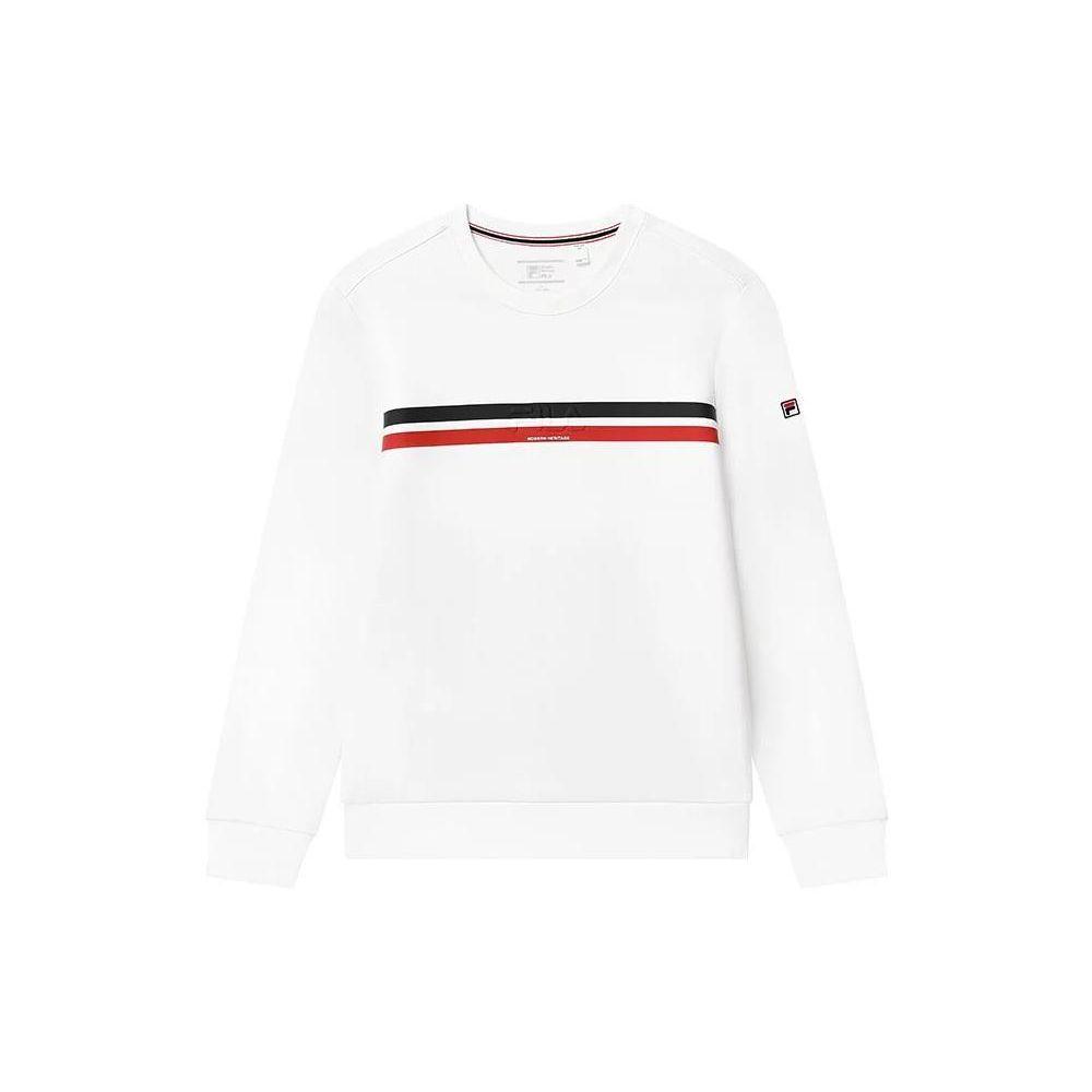 Fila Fleece Striped Print Crew Neck Pullover Sweatshirt Men Sweatshirt White F11M311209FWT