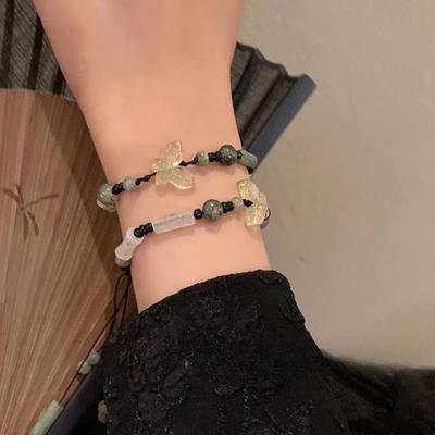 Exquisite Ancient Style Hand-woven Butterfly Bamboo Section Round Bead Bracelets for Women Rise Step By Step Luckiness Jewelry