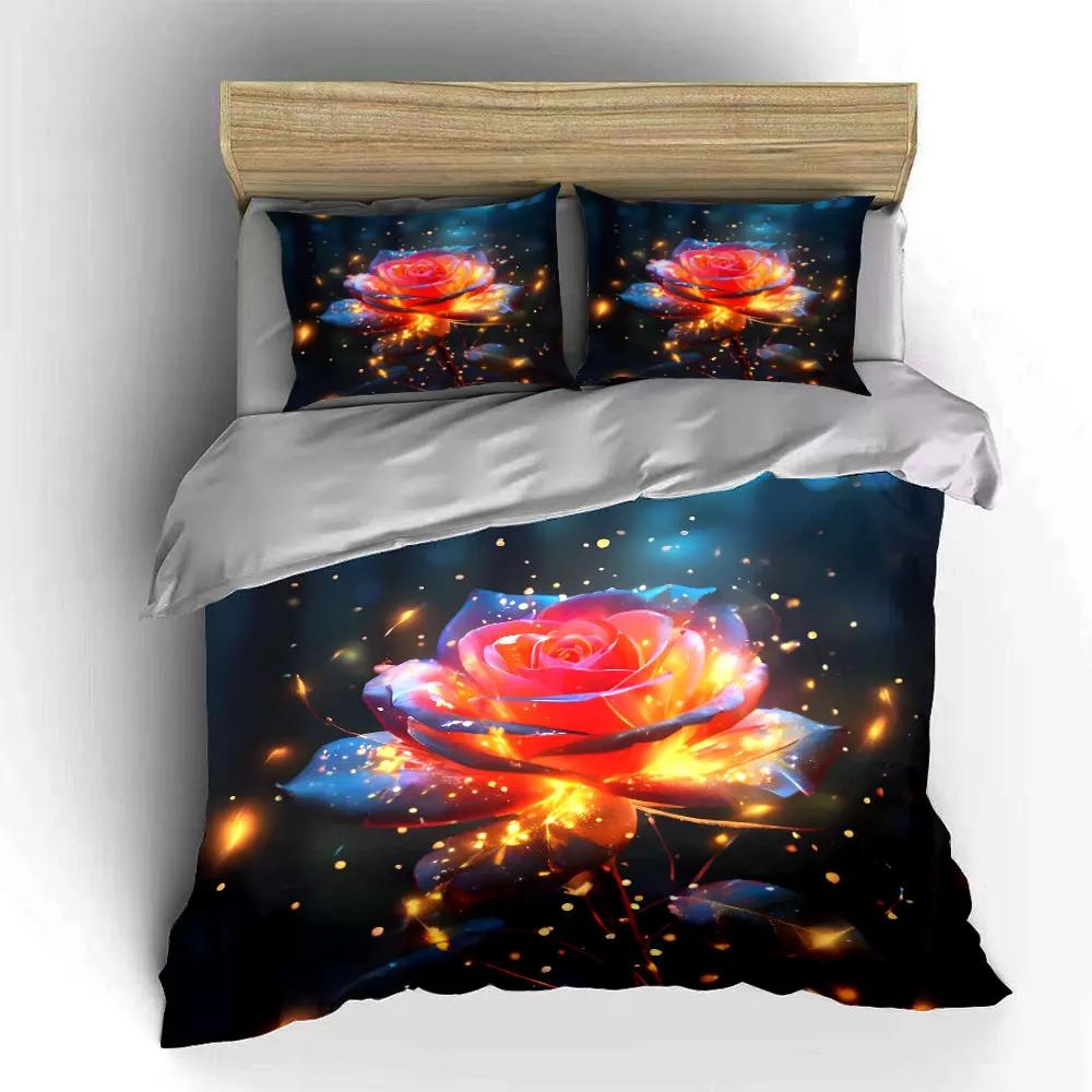 "Glowing Rose Decor Set" Soft Comfortable Duvet Cover Bedding Set Included 1*Duvet Cover & 2*Pillowcases, gift