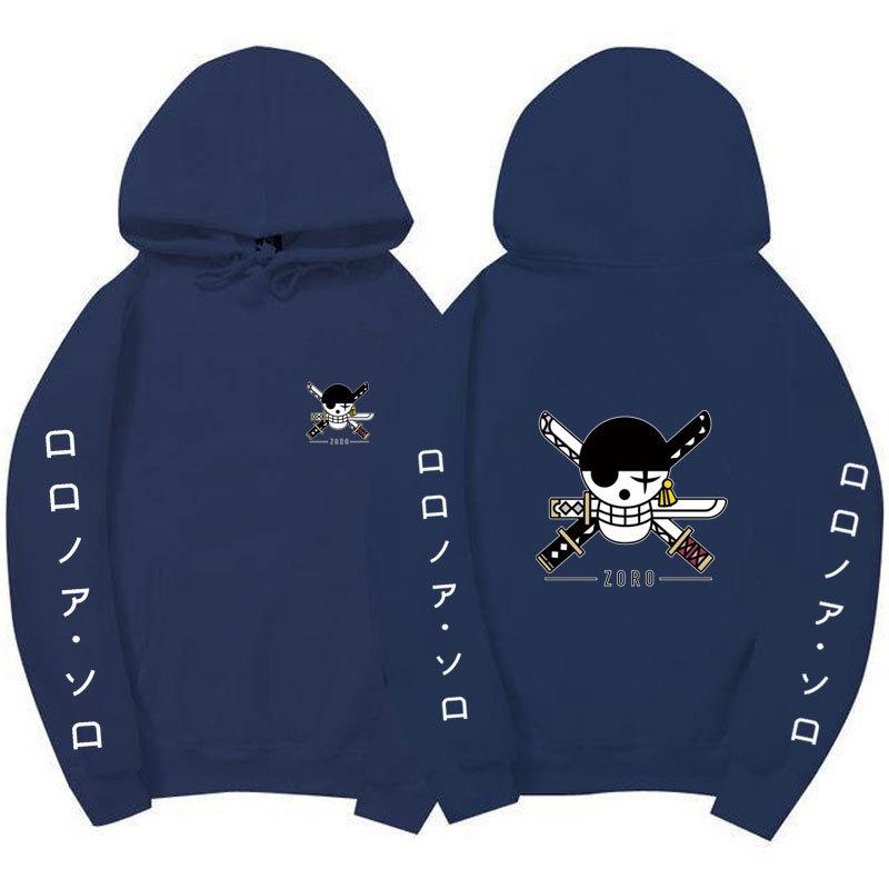 Anime Roronoa Zoro Hoodie, One Piece Pirate Skull Logo Graphic Print Pullover Sweatshirt Long Sleeve Streetwear for Men Women