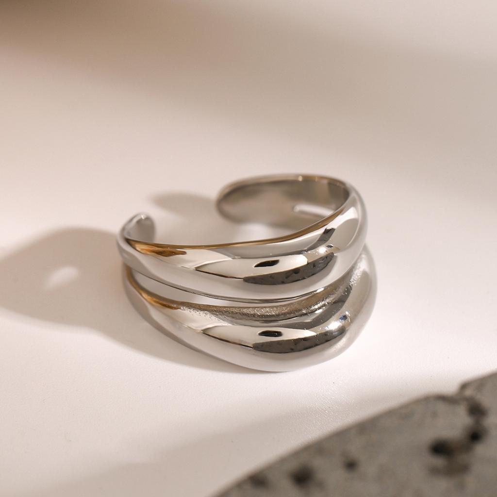 Youthway Double Lines Stainless Steel Irregular Geometric Open Ring Minimalism Metal Rust Proof Finger Jewelry New