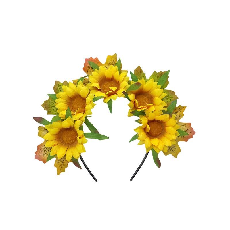 European and American sunflower simulation flower head hoop harvest festival sunflower headdress spring and autumn fabric daisy wreath жёлтый