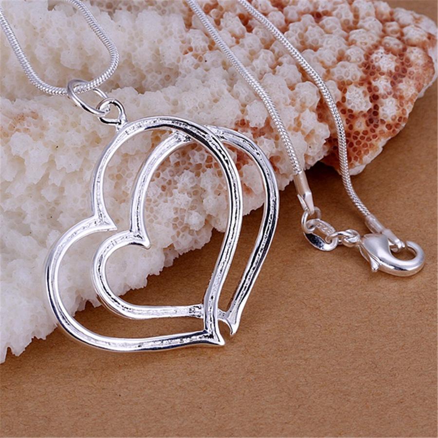 925 Stamped Silver Romantic Double Heart Pendant Necklace for Women Fashion Streetwear Jewelry Wedding Party Holiday Gifts