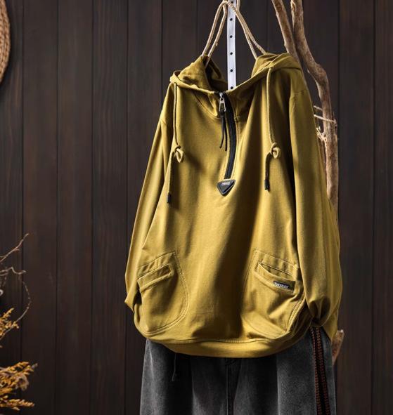 Women s Vintage and Casual Long-sleeved Pullover Spring Loose Hooded Sweatshirt One Size 3460₽