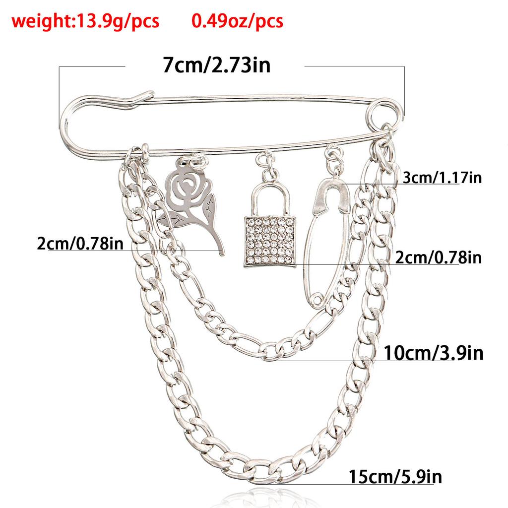 Valentine's Day Rose Pendant Brooch Accessories, Punk Steel Padlock Pendant