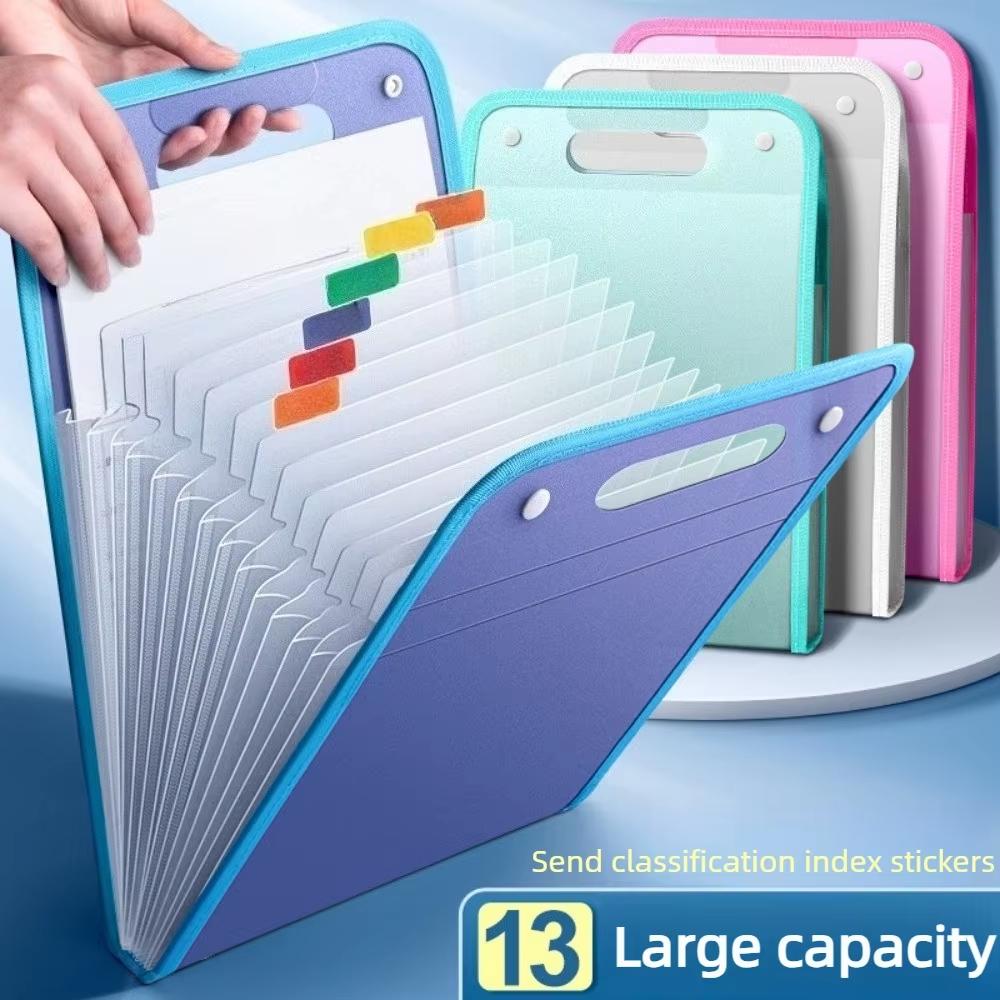 13-Pocket Translucent Expanding Accordion File Organizer with Labels, A4 Letter Size Paper Folder for Office School Home Accessories
