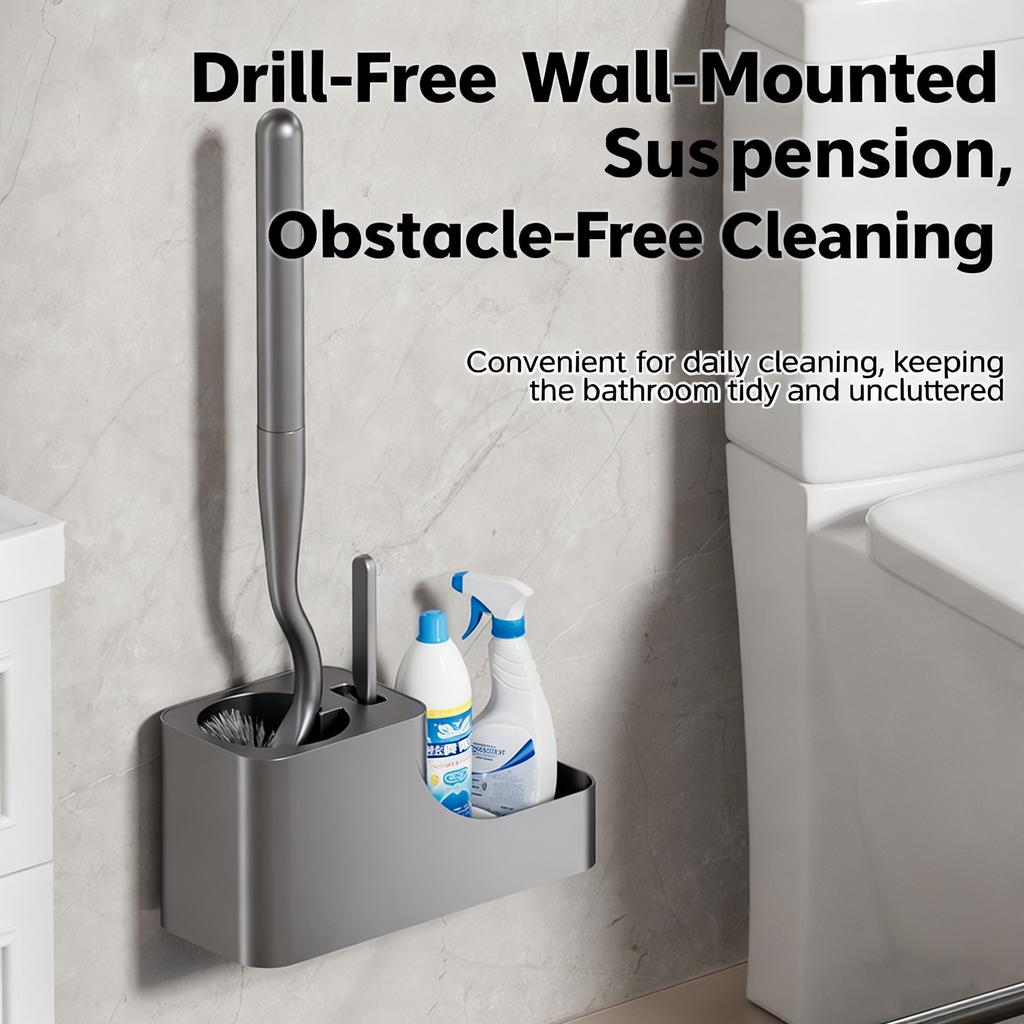 Square Toilet Brush Set Wall Mounted No Drill Installation With Gap Brush For Bathroom Cleaning Household Toilet Tools