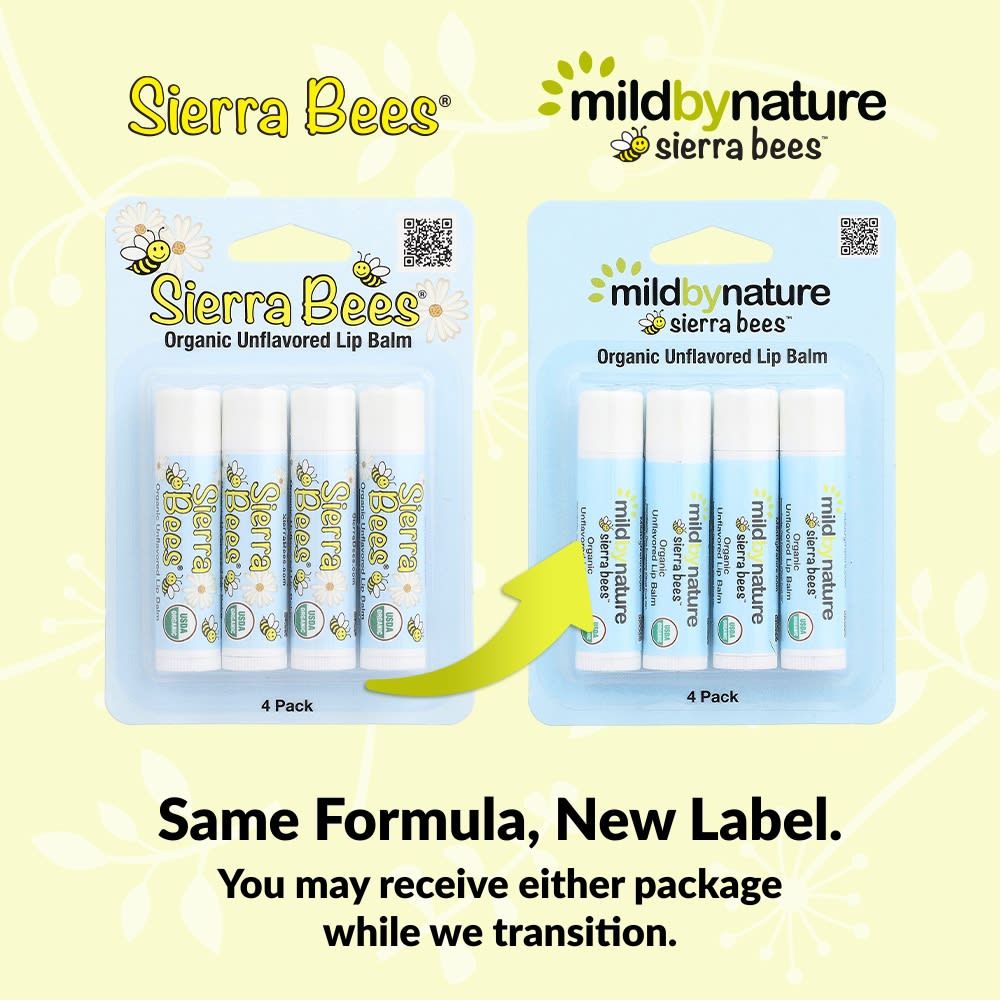 Mild By Nature, Sierra Bees™, Organic Lip Balm, Unflavored, 4 Pack, 4.25 g (0.15 oz) Each