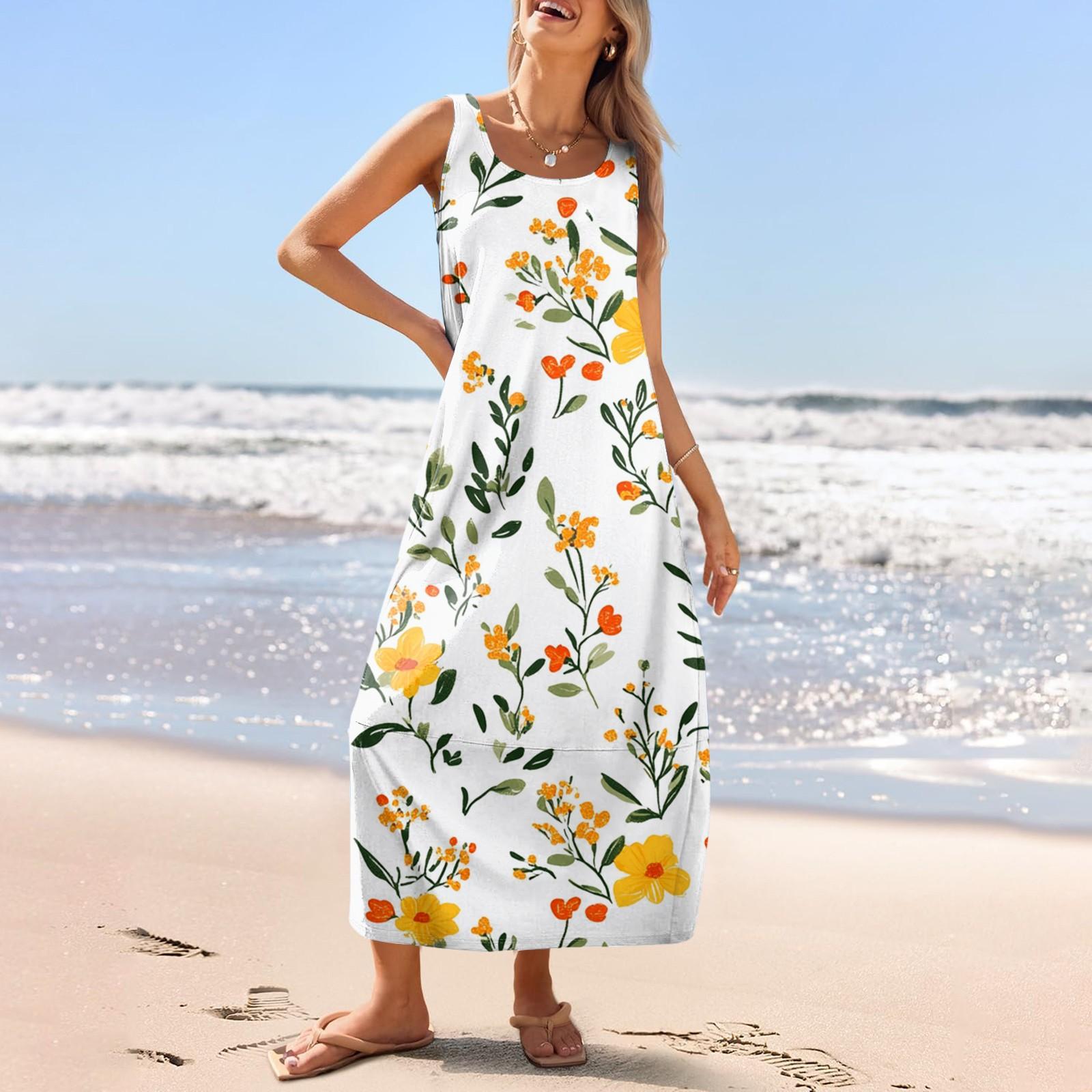 

Женский повседневный длинный сарафан, летнее пляжное платье, круглый вырез, без рукавов, свободный сарафан XL белый