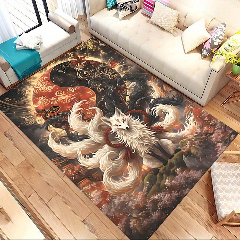 1pc Yin-Yang Fox Themed Rug for Home Decor, Non-slip Office Carpet, Chair mat, Outdoor Mat, Christmas and Halloween gifts-0731037