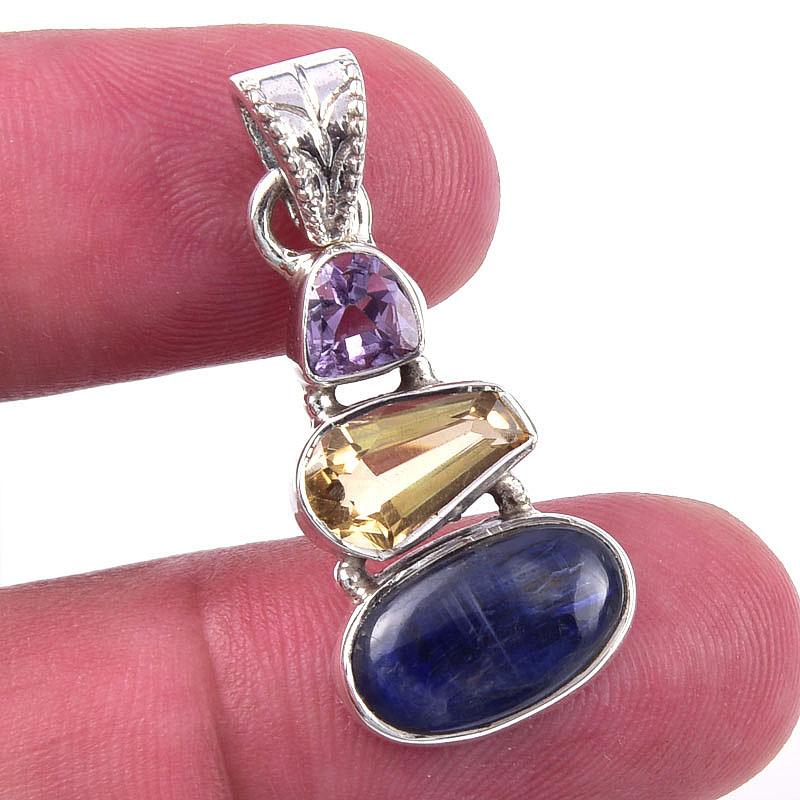 

Natural Kyanite, Citrine 925 Solid Sterling Silver Jewelry Pendant 1.25 n9z70