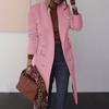 Women Autumn Winter Length Woolen Coat Double Breasted Pockets Solid Color Outwear Streetwear