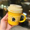 Niedliche Cartoon Schwarze Katze Tasse mit Deckel Haushalt Keramik Frühstück Wasserbecher Studentenwohnheim Milchbecher Souvenir