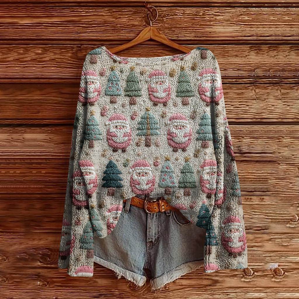 Women's Round Neck Lightweight Sweater Casual Long Sleeve Knit Pullover