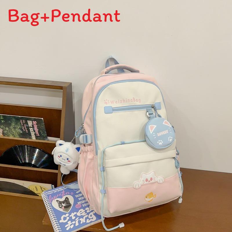 Girls Nylon School Backpack With Design For Middle School Daily Use