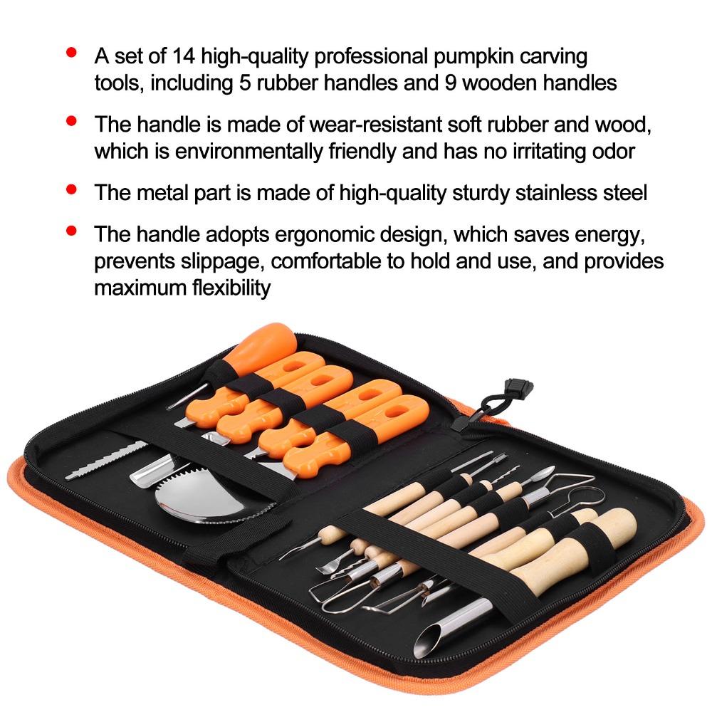 14PCS Stainless Steel Pumpkin Carving Tools Set Sharp Blade Sturdy Carving Tools Easy Grip with Storage Bag Clay Sculpting Tools