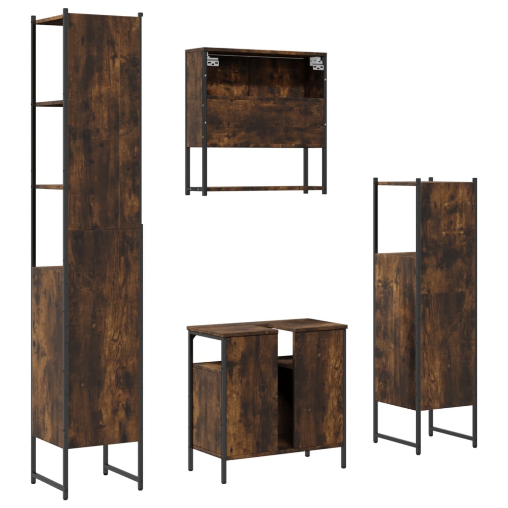 4 piece bathroom furniture set in smoked oak wood based material