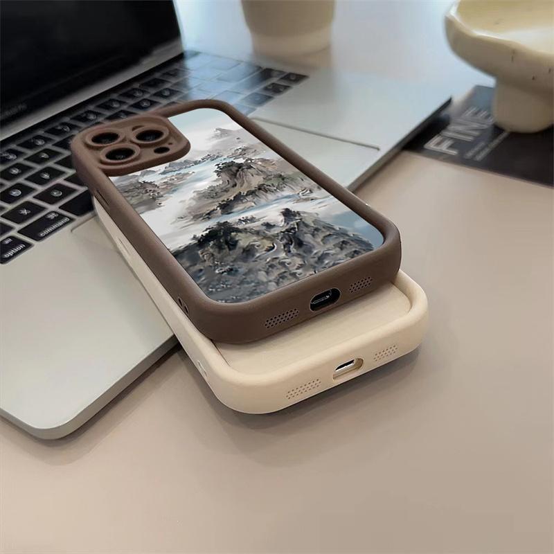 New Chinese Style Landscape Pavilion Art Phone Case for iPhone 17 16 15 14 13 12 11 Series Pro Max Plus Double Layer Protection
