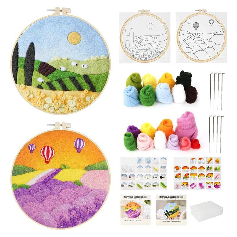A84E-2 Needle Felt Kits,Needle Felt Starter Kit, Wool Felt Supplies With Instructions,Needle Felt Pads,Felt Needles