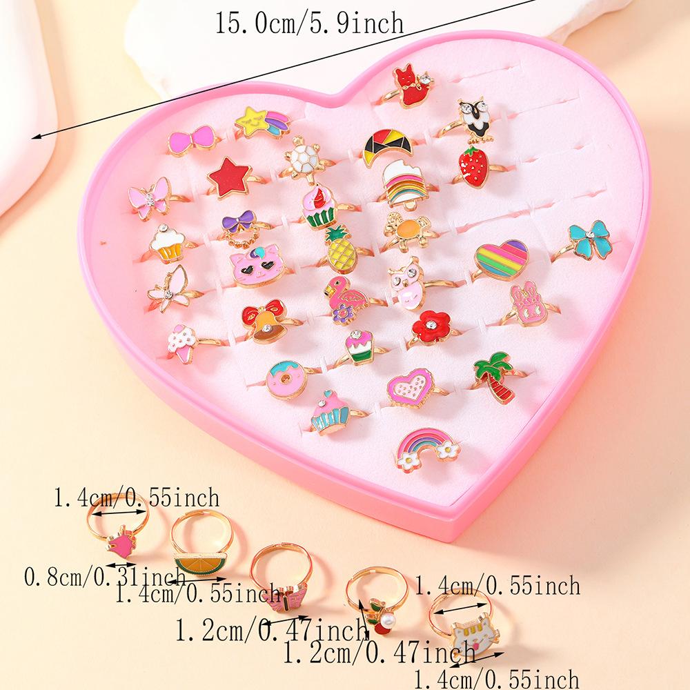 36 Pezzi Anelli Dita Mignolo per Bambini Cartoni Animati - anelli con chiusura carina con confezione regalo a forma di cuore
