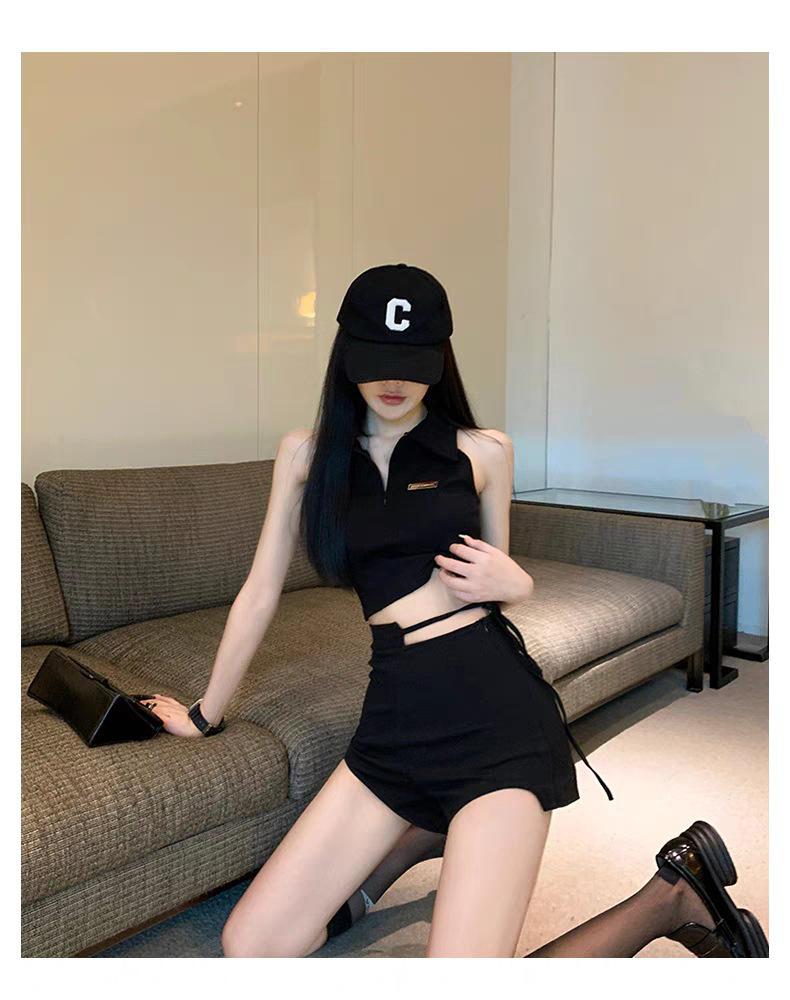 Summer 2024 Women's Black High-Waisted Irregular Petite Hot Shorts - Slimming & Sexy